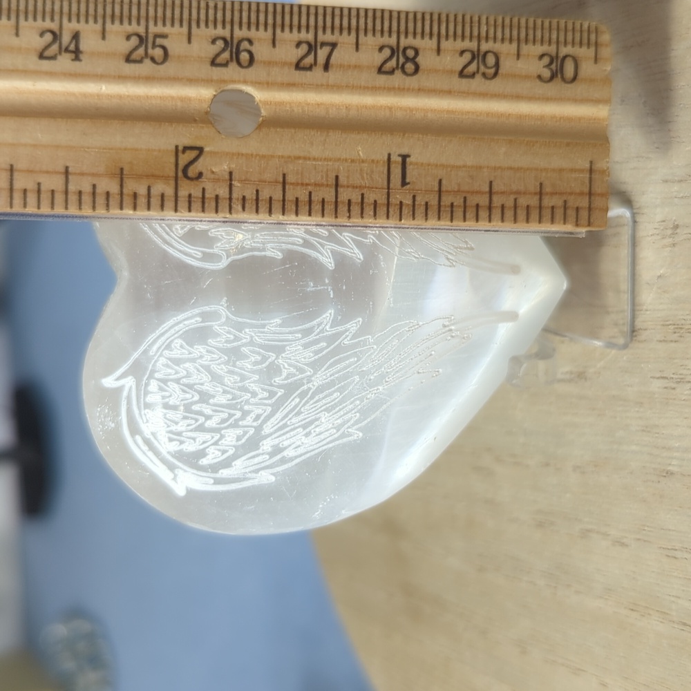 Selenite Puffy Heart With Etched Wings - Price Is For One, 2 Are Available - Picture 5 of 5